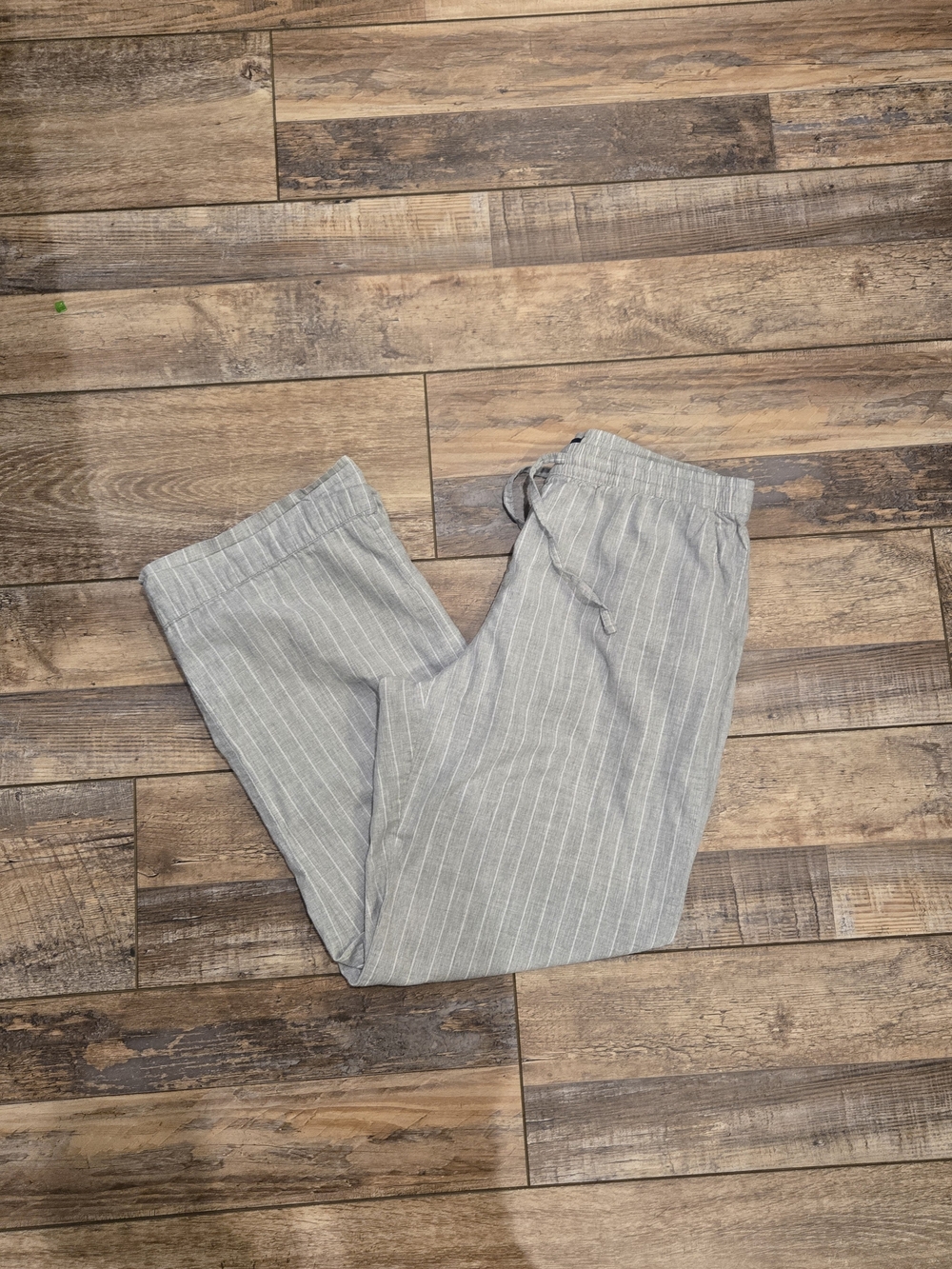 GapBody Mens Small Grey Striped Linen Blend Pajama Pants Lounge Drawstring Sleep